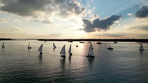 Sunset Sunrays Sailboats Stock Footage 221425053