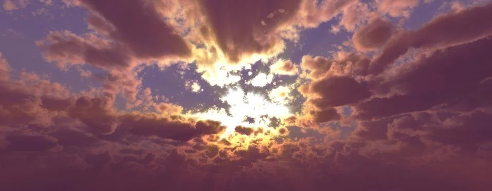 Sunset / sunrise with clouds, light rays and other atmospheric effect, 3d ill 스톡 일러스트