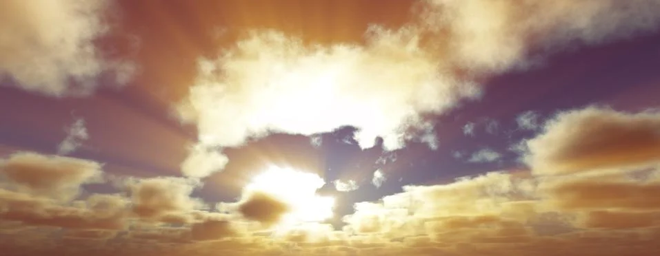 Sunset / sunrise with clouds, light rays and other atmospheric effect, 3d ill Stock Illustration