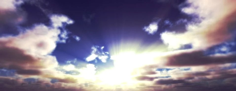 Sunset / sunrise with clouds, light rays and other atmospheric effect, 3d ill Stock Illustration