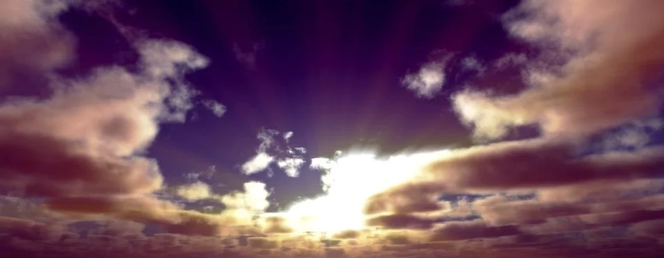 Sunset / sunrise with clouds, light rays and other atmospheric effect, 3d ill Stock Illustration