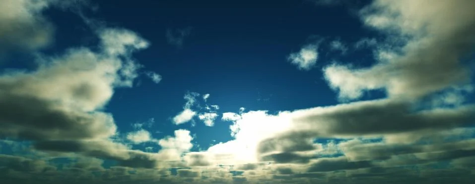 Sunset / sunrise with clouds, light rays and other atmospheric effect, 3d ill Stock Illustration