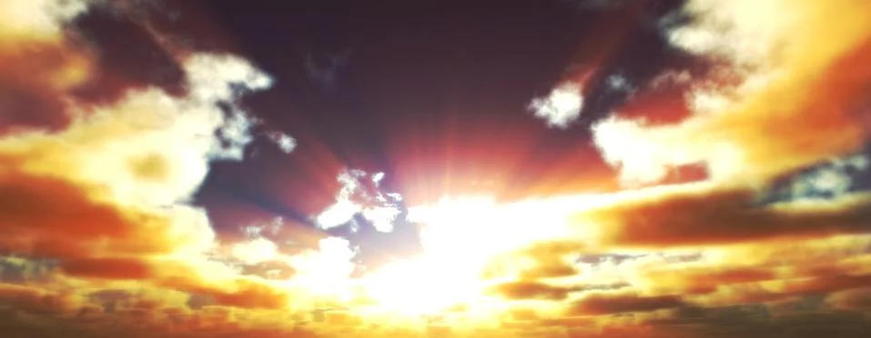 Sunset / sunrise with clouds, light rays and other atmospheric effect, 3d ill Stock Illustration