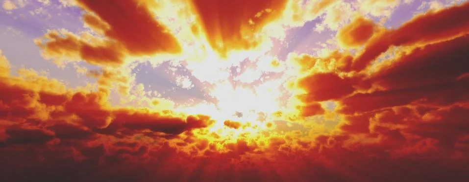 Sunset / sunrise with clouds, light rays and other atmospheric effect, 3d ill イラスト素材