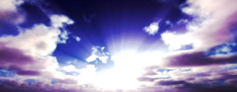 Sunset / sunrise with clouds, light rays and other atmospheric effect, 3d ill Stock Illustration