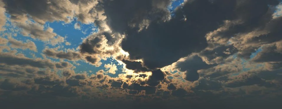 Sunset / sunrise with clouds, light rays and other atmospheric effect, 3d ill 스톡 일러스트