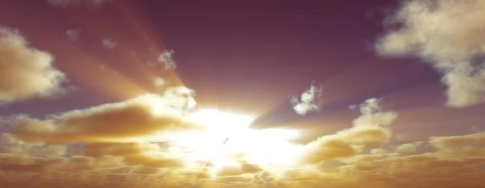 Sunset / sunrise with clouds, light rays and other atmospheric effect, 3d ill 스톡 일러스트