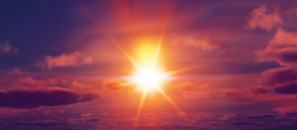 Sunset, sunrise with clouds, light rays , 3d illustration Stock Illustration