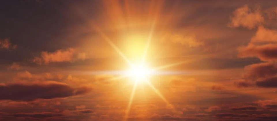 Sunset, sunrise with clouds, light rays , 3d illustration Illustrazione stock
