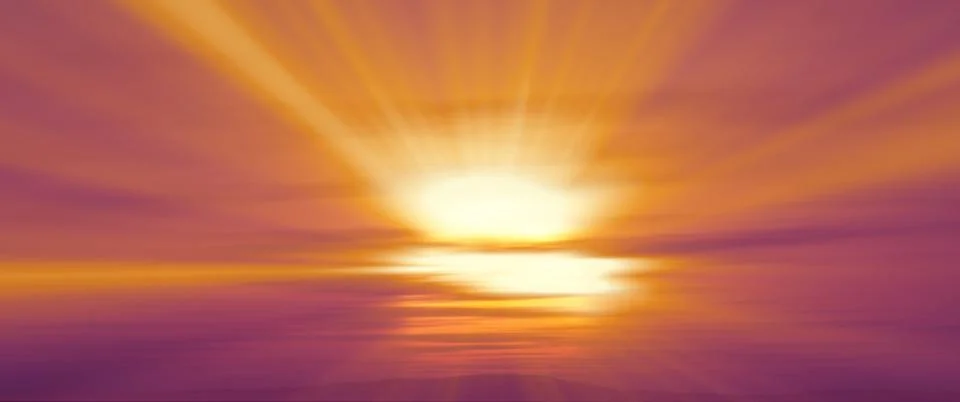 Sunset, sunrise with clouds, light rays , 3d illustration Stock Illustration