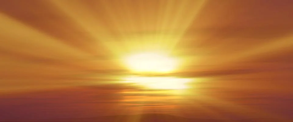 Sunset, sunrise with clouds, light rays , 3d illustration Illustrazione stock