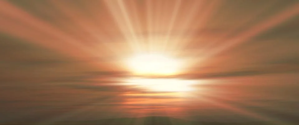 Sunset, sunrise with clouds, light rays , 3d illustration Illustrazione stock