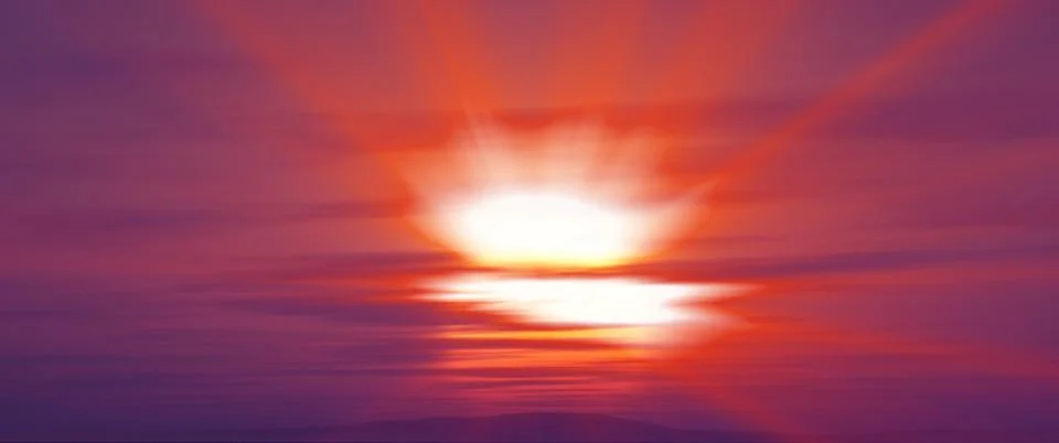 Sunset, sunrise with clouds, light rays , 3d illustration Stock Illustration