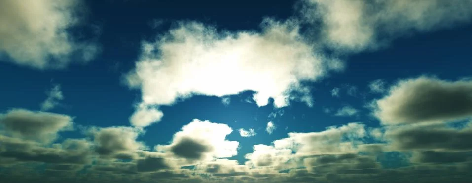 Sunset / sunrise with clouds, light rays and other atmospheric effect, 3d ill Stock Photos