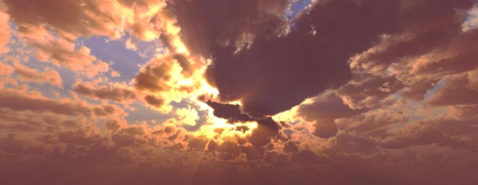Sunset / sunrise with clouds, light rays and other atmospheric effect, 3d ill Stock Photos