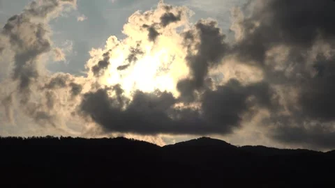 Sunset, Sunrise, Cloudy View in Mountains, Dramatic Clouds Landscape, Timelapse Stock-Footage 346677789