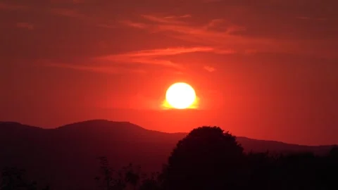 Sunset, Sunrise in Mountains, Sun Rays Clouds, Dramatic Alpine View, Camping Stock Footage 340742989