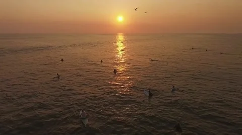 Sunset surf ocean aerial slow motion Video stock 56945804