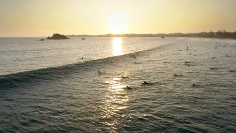 Sunset Surf Wave Panorama Ocean Slowmotion Aerial 4k Video stock 85647241