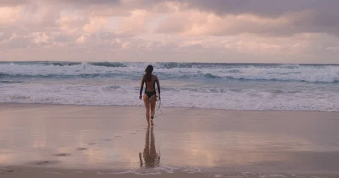 Sunset surfer girl Stock Footage 102149073