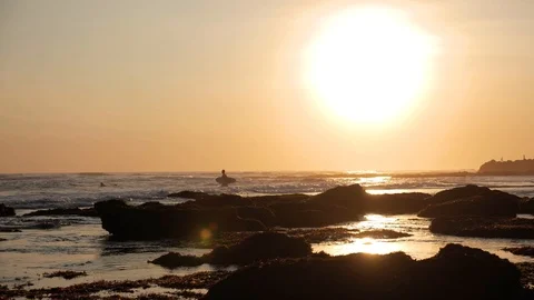Sunset Surfer Into Water Slowmotion 4k Stock Footage 102616668