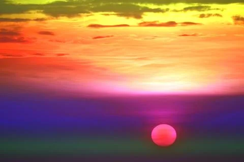 Sunset on surreal sky back evening cloud over twilight fishing on sea Stock Photos