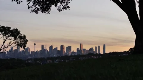 Sunset Sydney cityscape seen from Gunners Barracks slow motion 4K Video stock 276634603