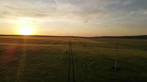 Sunset Symmetry Crop Fields Windy Afternoon Ecology Follow Tractor Machinery Stock Footage 289577365