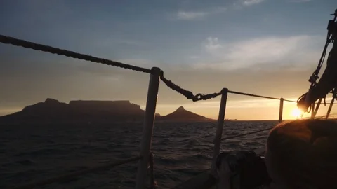 Sunset Table Mountain view from yacht Stock Footage 90790402