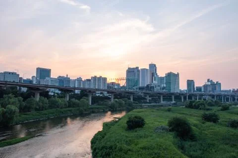 Sunset of Tancheon river Stock Photos