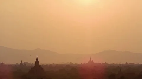 Sunset with temples in Bagan Burma myanmar Stock Footage 78649124