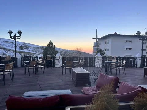 Sunset on a terras in the mountains Stock Photos