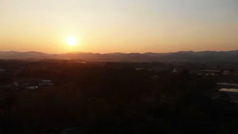 Sunset of Thai public temple in rural village Stock Footage 125785671
