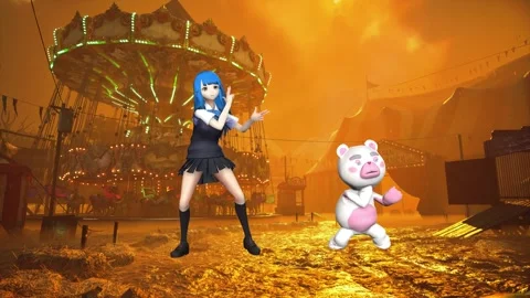 Sunset Theme Park Anime Bear Dance Stock Footage 321685014