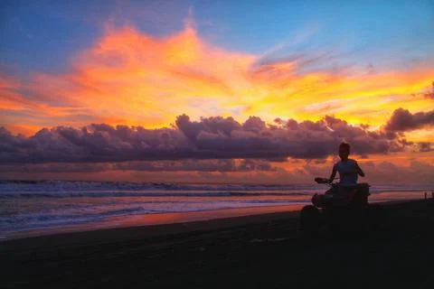 Sunset with thick clouds at the beach Stock Photos