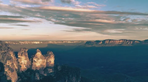 Sunset at The Three Sisters, Blue mountains, Australia Stock Footage 64956235