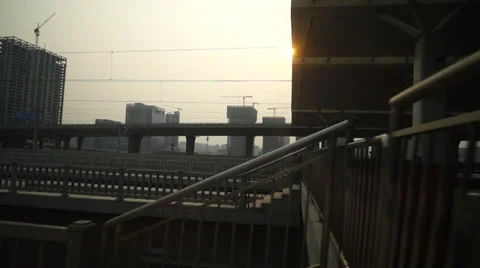 Sunset through Chinese City Stock Footage 35114815
