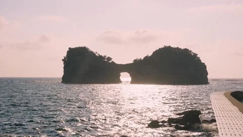 Sunset Through Engetsu Island, Wakayama Coastline, Japan Video stock 346277116