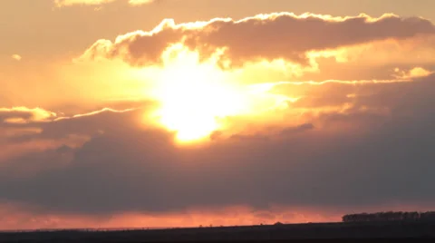 Sunset through flowing clouds, mountain sun time lapse dawn Stock Footage 34747458