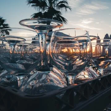 Sunset Through Glassware Stock Photos