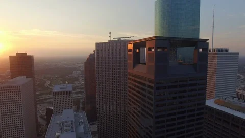 Sunset through Houston skyscrapers Stock Footage 90794645