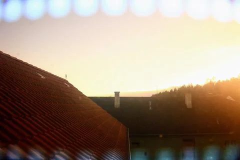 Sunset Through Rooftops Fotos de archivo