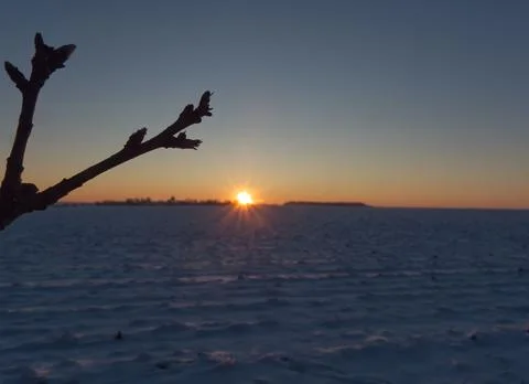 Sunset in thuringia with snow at krippendorf in winter Stock Photos