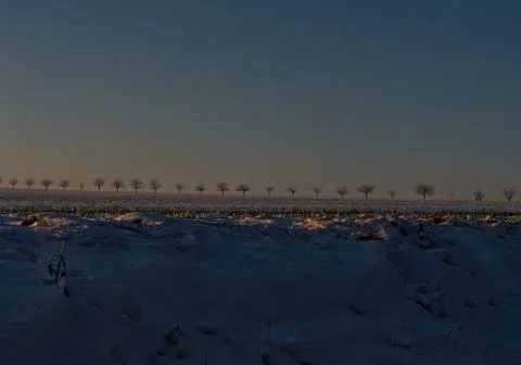 Sunset in thuringia with snow at krippendorf in winter Stock Photos