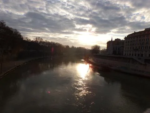 Sunset on the tiber river, Rome Stock Photos