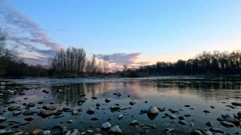 Sunset at the Ticino park seen from the river Stock Footage 272744340