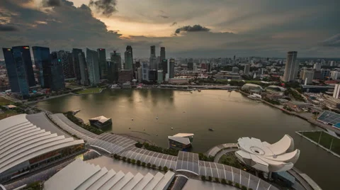 From sunset till night light 4k time lapse from singapore bay Stock Footage 46552125