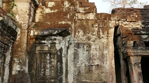 Sunset Tilt Up Bayon Temple Cambodia Angkor Wat 4k Stock Footage