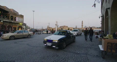 Sunset Time At The Always Crowded Citadel in Erbil, Iraq Stock Footage 150111330