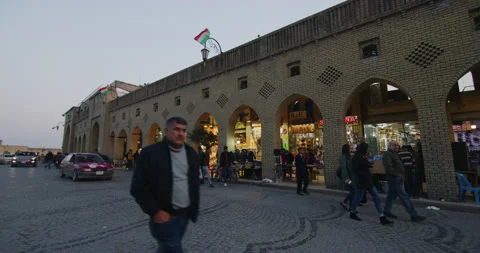Sunset Time At The Always Crowded Grand Bazaar Near The Citadel in Erbil, Iraq Stock Footage 150111199